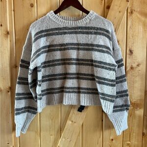 Spiritual Gangster Striped Green Women's Cropped Sweater, Small